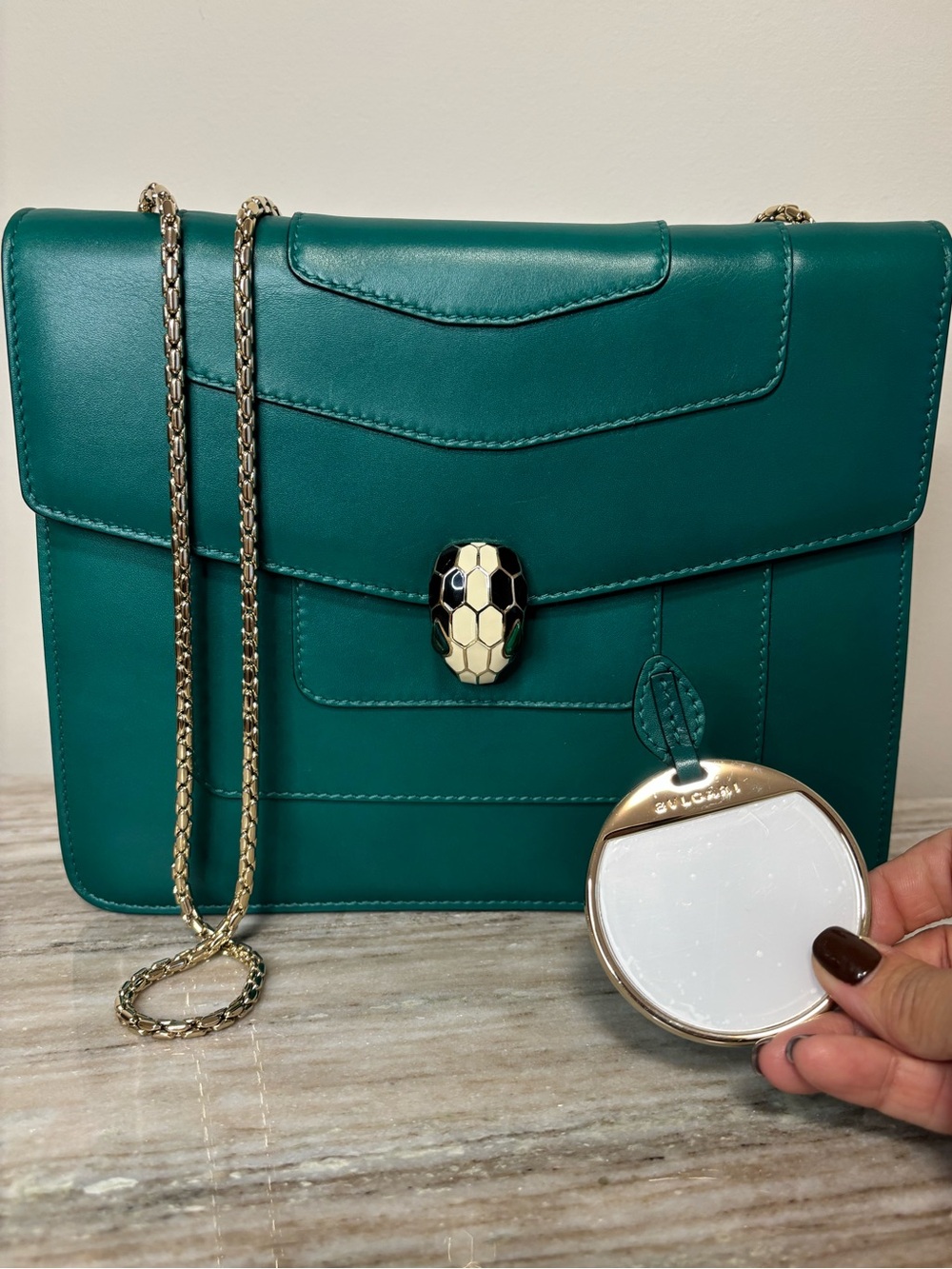 Bvlgari Serpenti Forever Medium Emerald Green Leather Shoulder Bag Crossbody